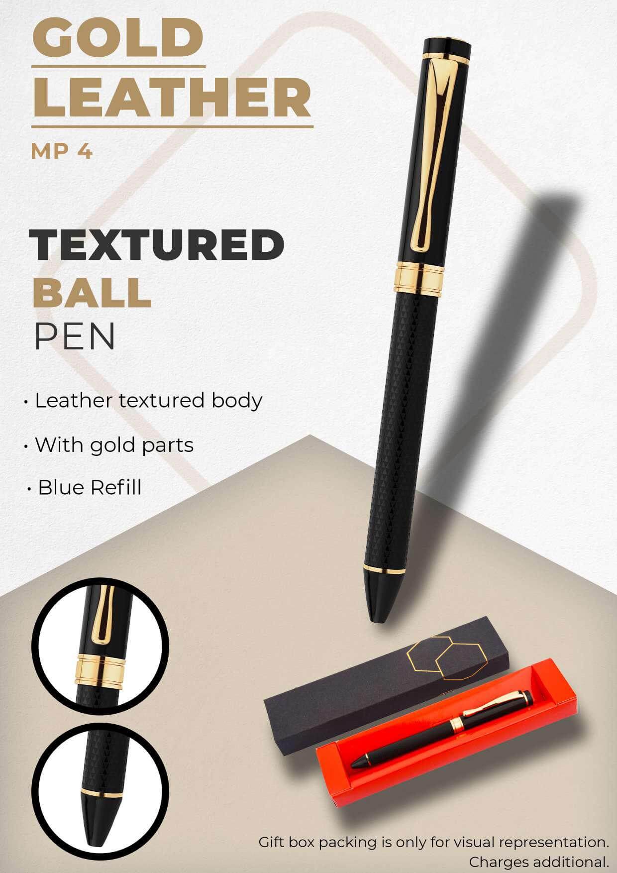 Textured Ball Pen Gold Leather